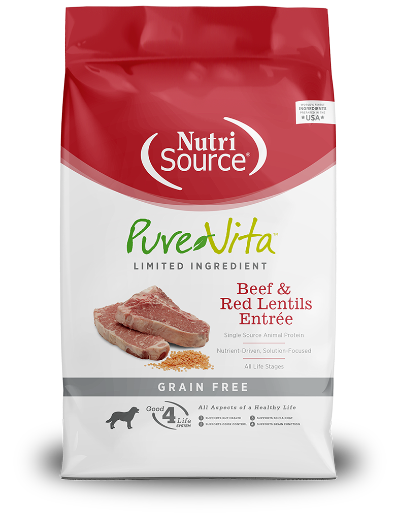 Pure Vita Beef & Red Lentils Grain-Free Dry Dog Food 25lb