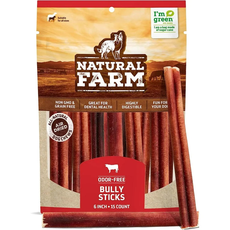 Natural Farm Odor-Free Bully Sticks 6 inch 15 count