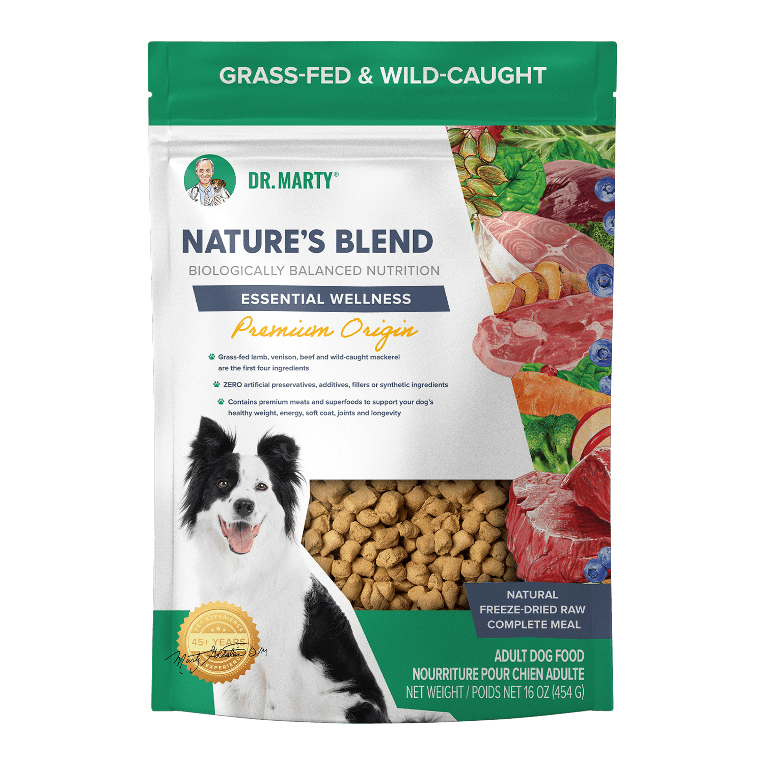 Dr. Marty Nature's Blend Premium Origin freeze-dried raw dog food bag, front