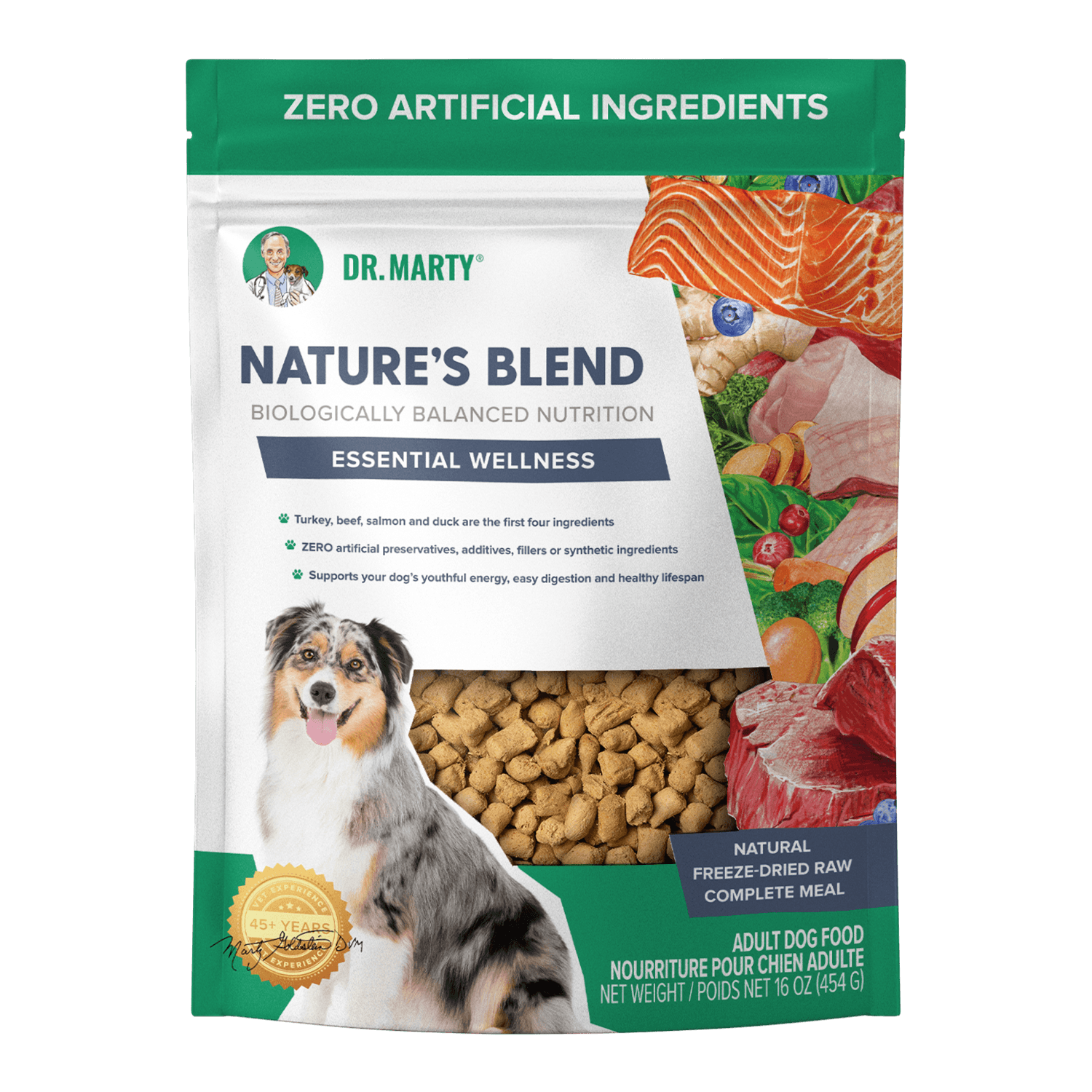 Dr. Marty Nature's Blend freeze-dried raw dog food bag, front