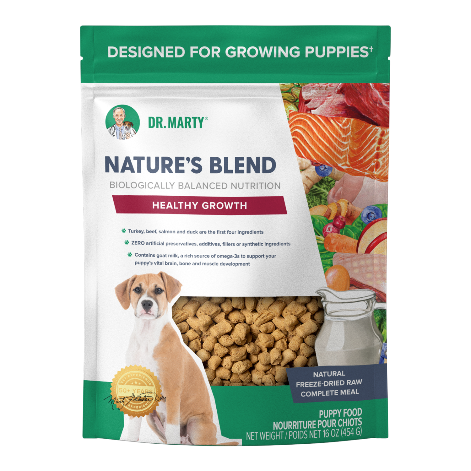 Dr. Marty Nature's Blend Healthy Growth puppy food bag, front