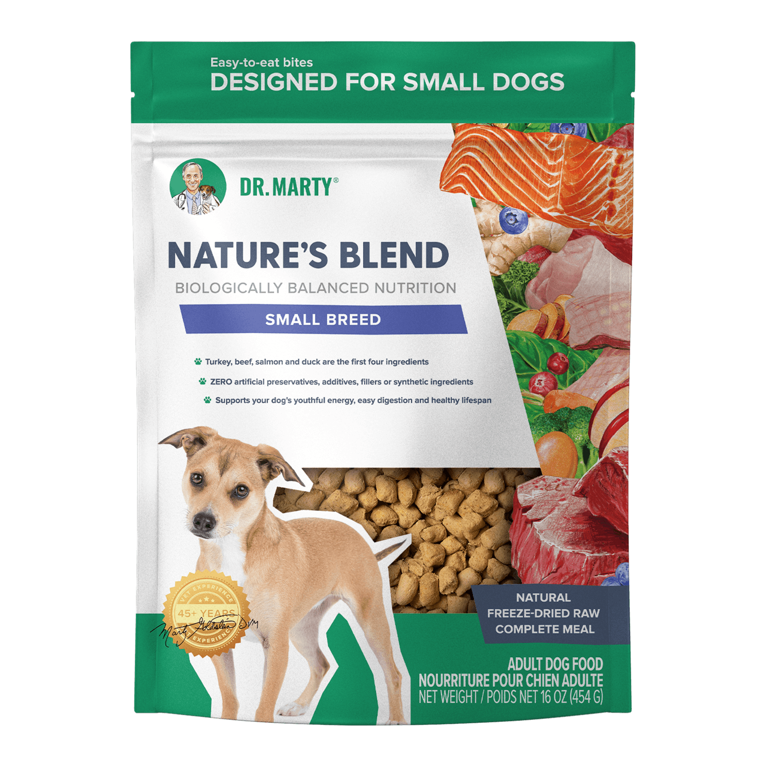 Dr. Marty Nature's Blend Small Breed freeze-dried raw dog food bag, front