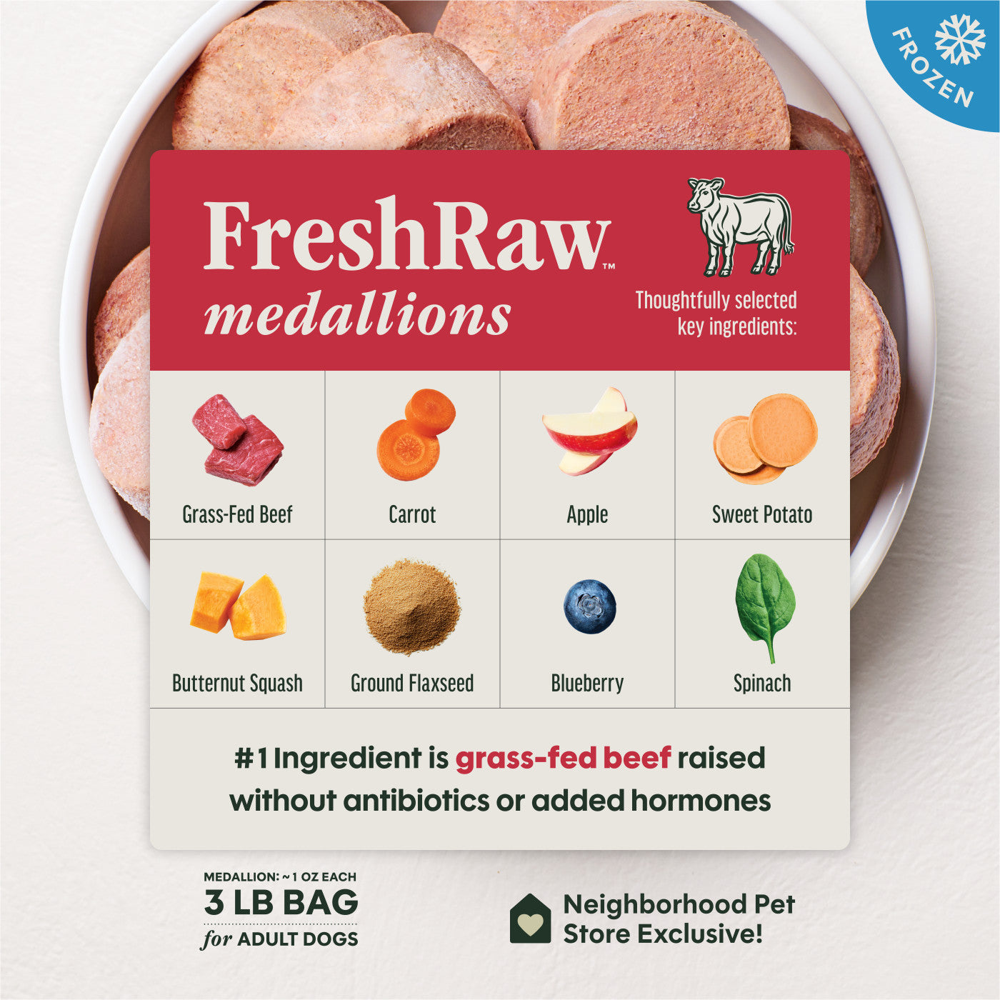 FreshRaw Medallions Grass-Fed Beef Recipe Dog Food