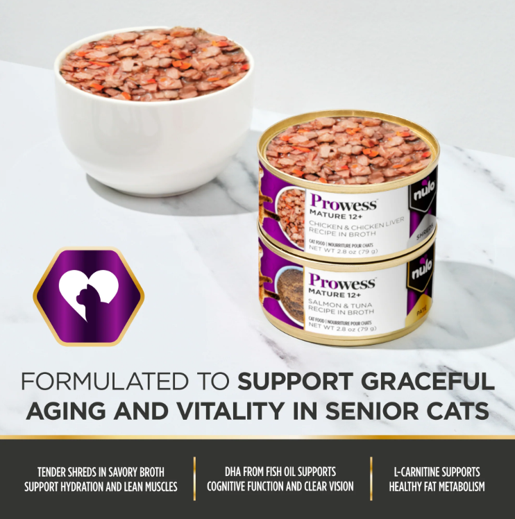Nulo Prowess Mature 12+ Shreds Chicken & Chicken Liver Recipe in Broth for Cats 2.8 oz