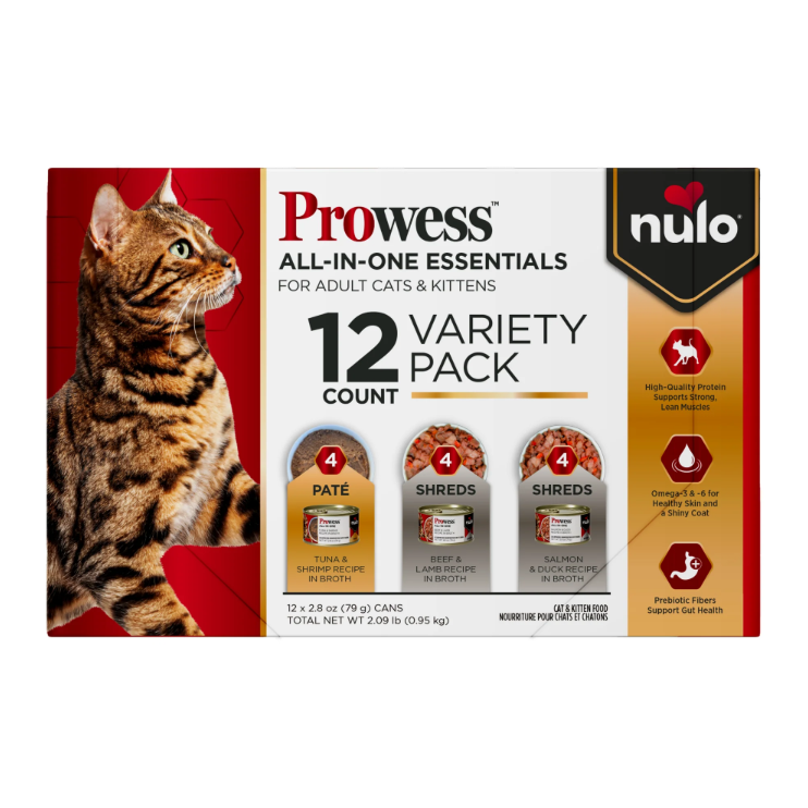 Nulo Prowess All-in-One Essentials Variety Pack with Tuna, Beef, & Salmon for Cats 12 pack