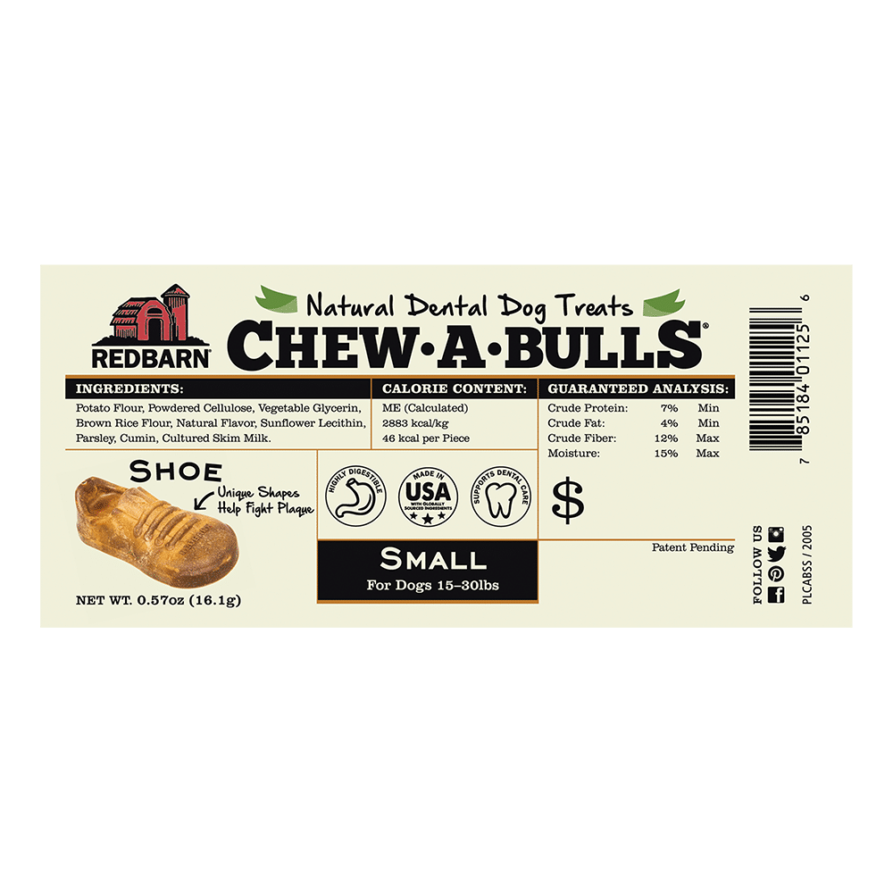 Redbarn Chew-A-Bulls Shoe Dog Treats, Small