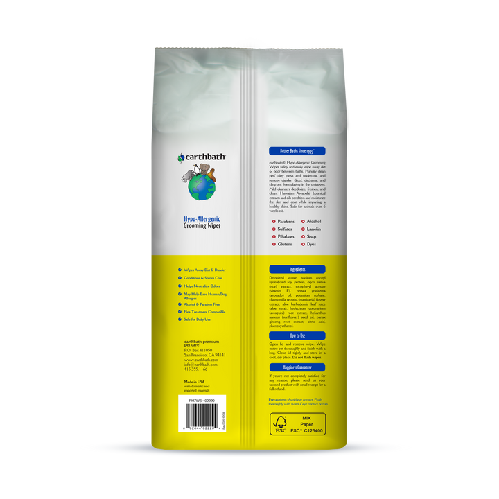 Earthbath - Dog Grooming Wipes Hypo Allergenic 30Ct