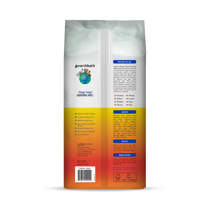 Earthbath - Dog Grooming Wipes Mango Tango 100Ct