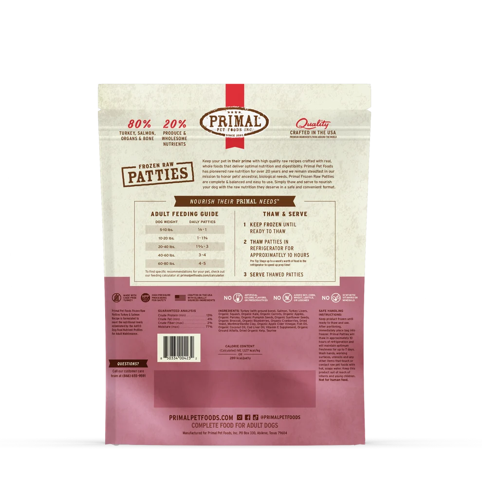 Primal Frozen Nuggets - Turkey and Salmon Recipe 6lb Patties