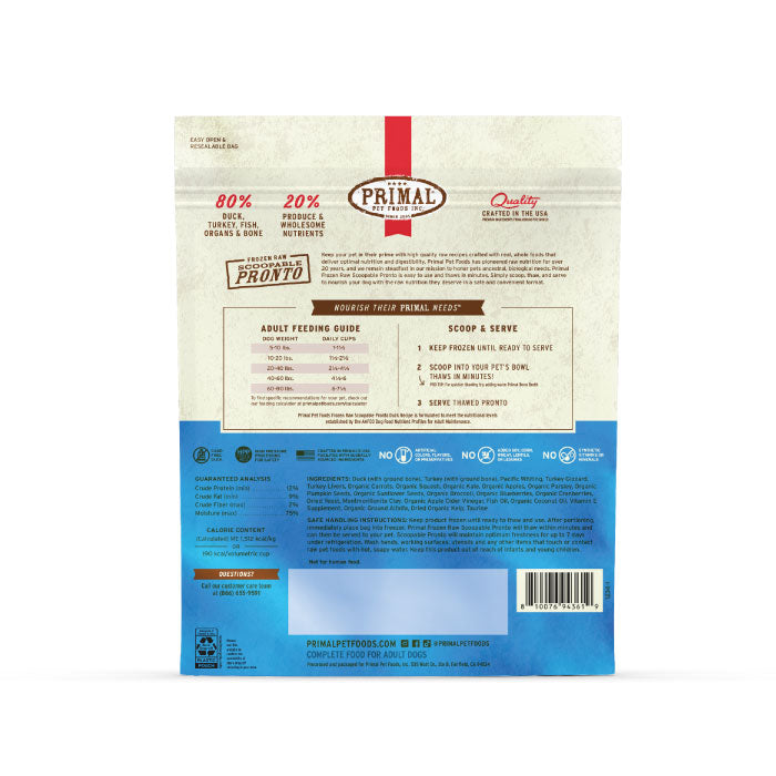 Primal Pronto Frozen Duck, Turkey and Fish Formula for Dogs