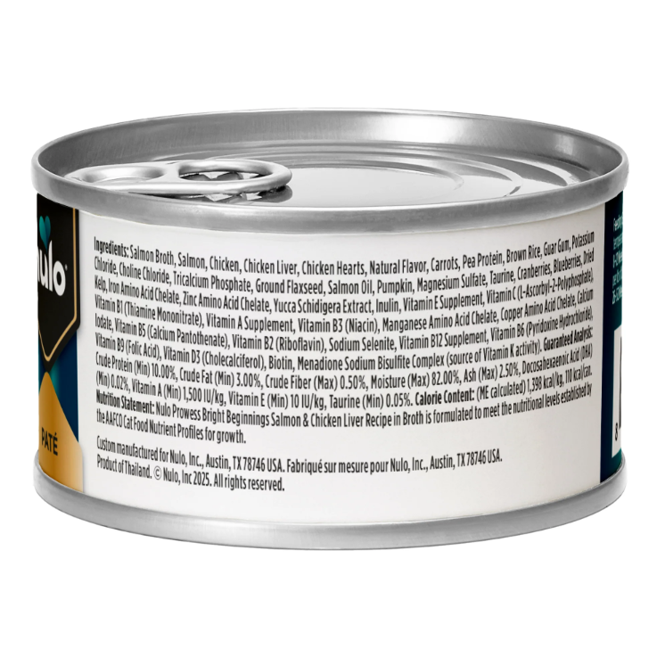 Nulo Prowess Bright Beginnings Paté Salmon & Chicken Liver Recipe in Broth for Kittens 2.8 oz